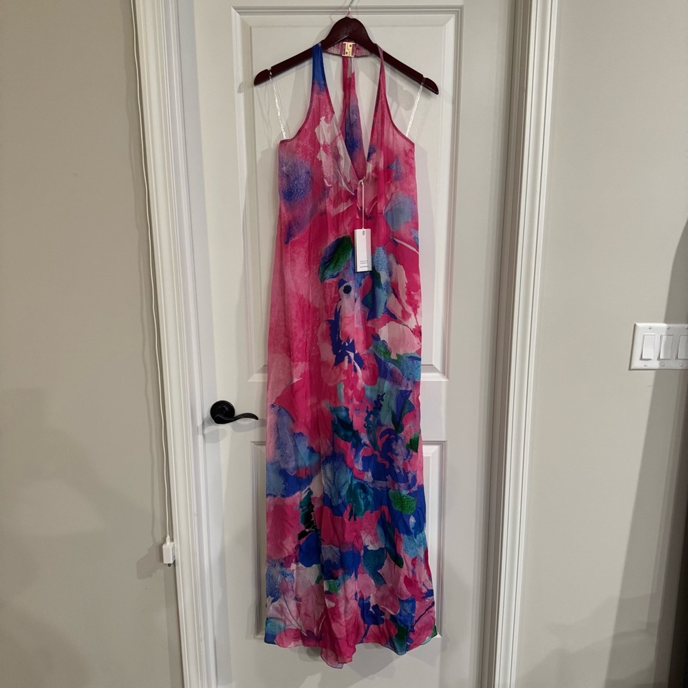 NWT: HEMANT & NANDITA Pink Floral Maxi Dress with Blue & Green Accents - Picture 3 of 16